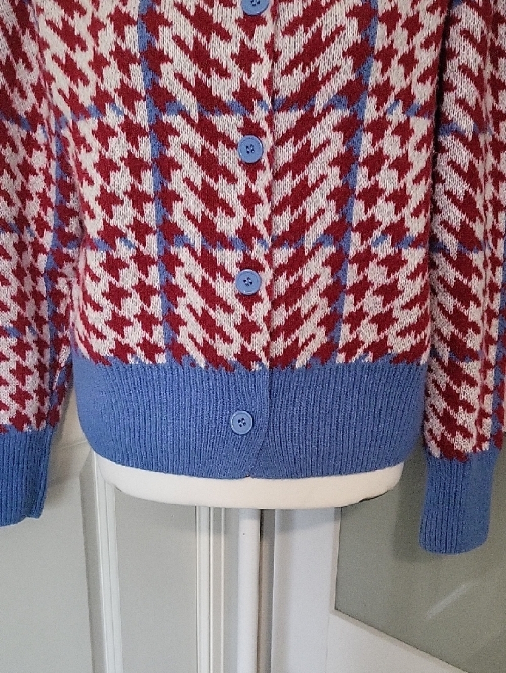 Women’s Was & Now Houndstooth Cardigan Sweater – Size Large | Red, White & Blue - Picture 5 of 10